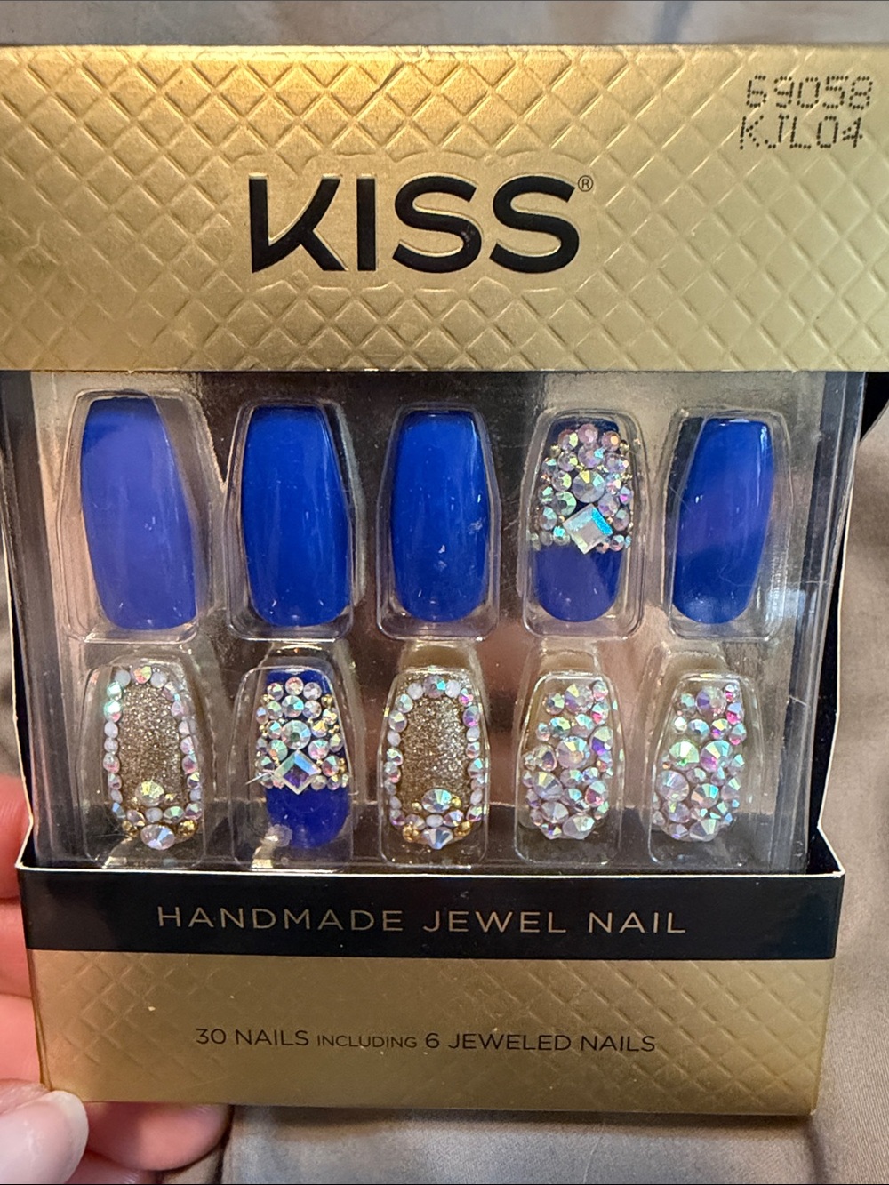 KISS Blue and Gold Handmade Jewel Press-On Nails - Picture 2 of 6